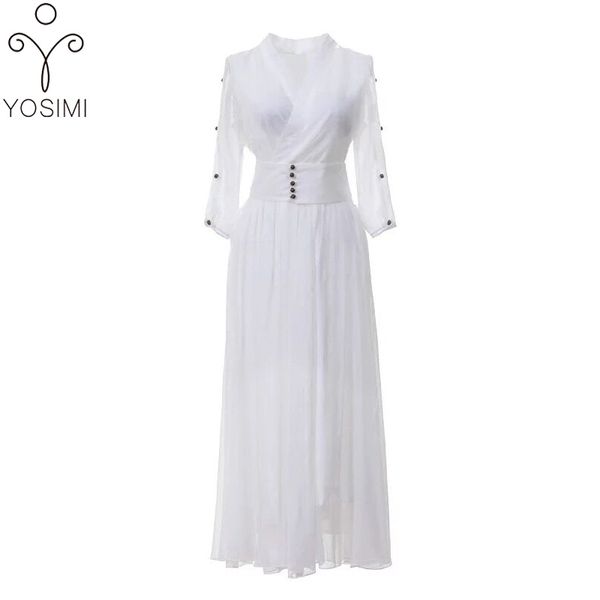 

2019 летний вечер длинное женское платье белое платье макси элегантный шифон винтаж пляж для путешествий v-образным вырезом туника бинты, Black;gray