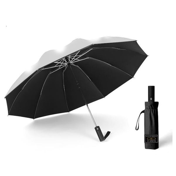 

fully automatic umbrella reverse sunscreen silver parasol uv protection umbrella windproof man woman waterproof for sunny y200324