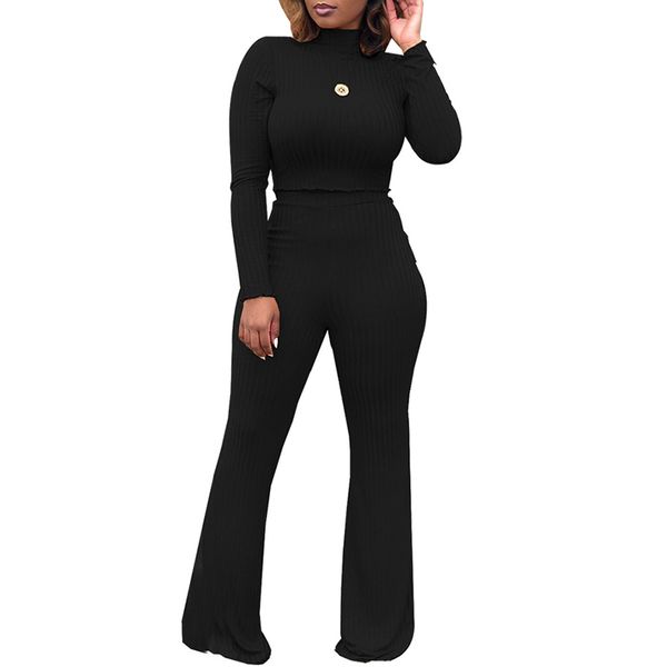 Compre Mujeres Sexy 2 Unidades Set Manga Larga Punto Crop Top Y