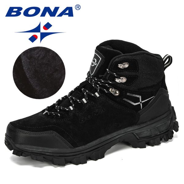 

bona 2020 new designers genuine leather hiking shoes winter sneakers men mountain man tactical hunting footwear plush warm shoes