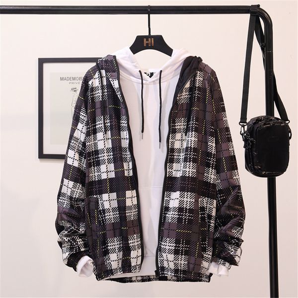 

2019 -2xl plaid jacket casual men's fashion long-sleeved hooded coat sports coat zipper blouse drop shipping july23, Tan;black