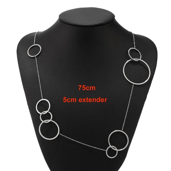 

new round hollow charm link chian necklace stainless steel sweater chain necklace 75cm, Silver