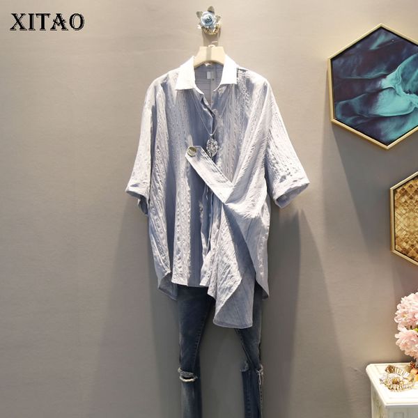 

xitao] women 2019 summer new fashion turn-down collar short sleeve loose shirt female solid color button casual blouse wld1061, White