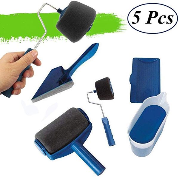 

paint roller brush kit paint runner telescopic poles handle flocked edger painting brush set room wall printing for home office (5 pcs