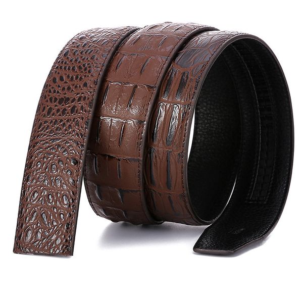 

luxury no buckle belt mens fashion crocodile grain designer genuine leather waist strap automatic buckle upscale, Black;brown