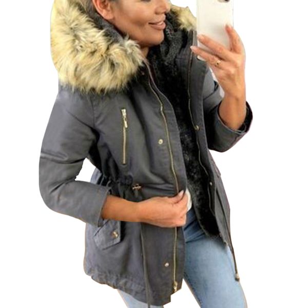 

heflashor 2019 winter jackets women casual hooded fur collar thick coats female short adjustable waist solid parka streetwear, Black
