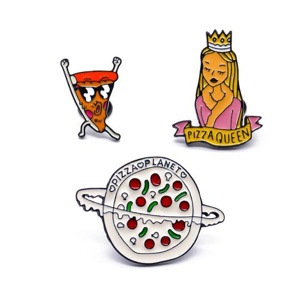 

cartoon brooch - creative lovely pizza shape pizza queen figurine shop waiter enamel badge pin, Gray