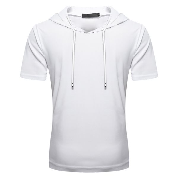 

summer hooded short-sleeved sweatershirt men's cotton solid color loose casual cultural shirt couple hoodies clothing, Black