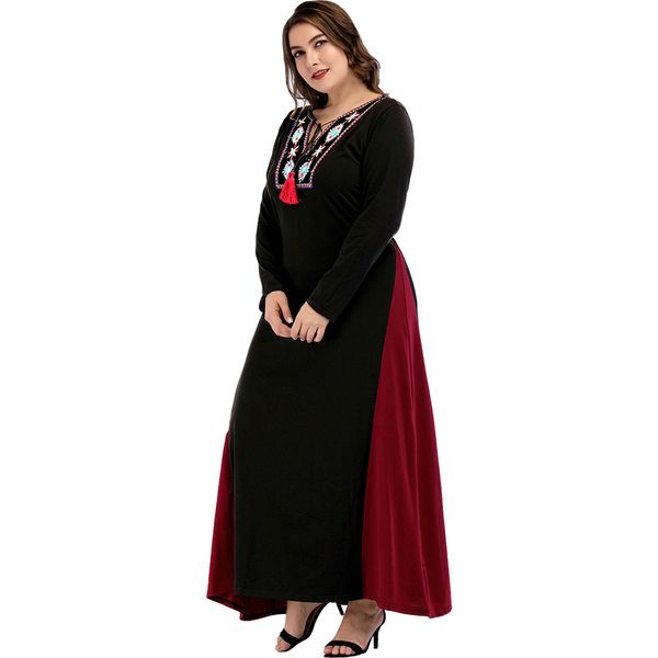 

casual maxi dress embroidery full abaya ethnic shirt loose long robe gowns vestido muslim kimono middle east islamic clothing, Black;gray