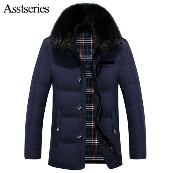

2017 new brand clothing jackets thick keep warm men duck down jacket fur collar hooded winter down jacket 338wy, Black