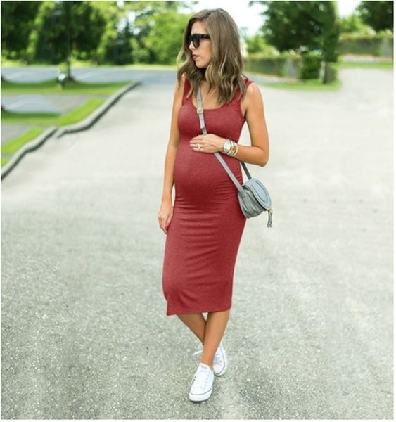 

fashion trend explosion fashion spring women's new maternity dress round neck stretch waist dress mother skirt, White