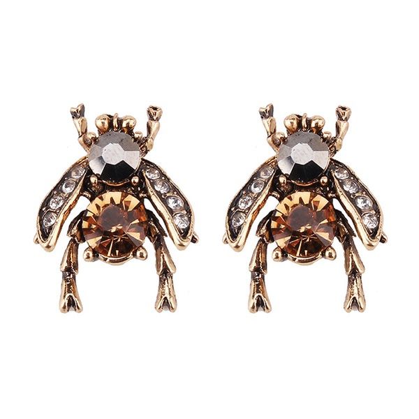 

new trendy fashion luxury designer exaggerated cute lovely crystal bee insects animal stud earrings for woman, Golden;silver