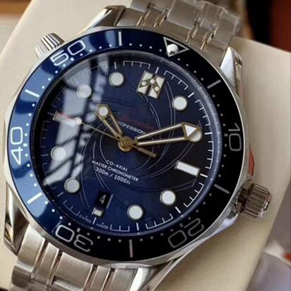 

co-axial sea automatic mechanical blue ripple dial rotatable ceramic bezel diver master 007 series mens watch wristwatches, Slivery;brown