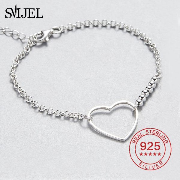 

smjel charming heart bracelets&bangles for women girls 925 sterling silver hollow love shape bracelets statement jewelry, Black