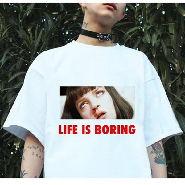 

spoof harajuku white female t-shirt 2020 t summer novelty tee shirt femme life is boring letters print women tshirt