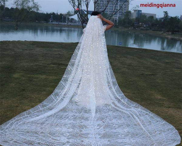 

fashional one-layer cut edge white ivory champagne purple pink red black wedding veil smart cathedral length meidingqianna brand bridal veil