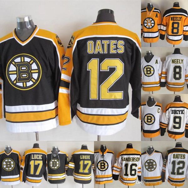 

Boston 8 Cam Neely Bruins 12 Adam Oates Jersey 9 Johnny Bucyk 16 Derek Sanderson 17 Milan Lugig Hockey Jersey Black White Fast Shipping