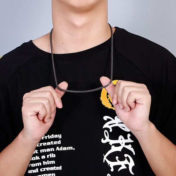 

fashion jewelry boy men thin 3mm 25'' (64cm) black stainless steel fashion cool link chain necklace, Silver