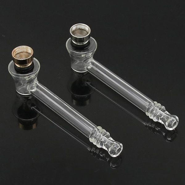 qualidade tubos de alta vidro fumadores com uma tigela de metal tubos de vidro Colher Arrefecer Pipes Heady vidro óleo queimador para erva seca tabaco para cachimbo