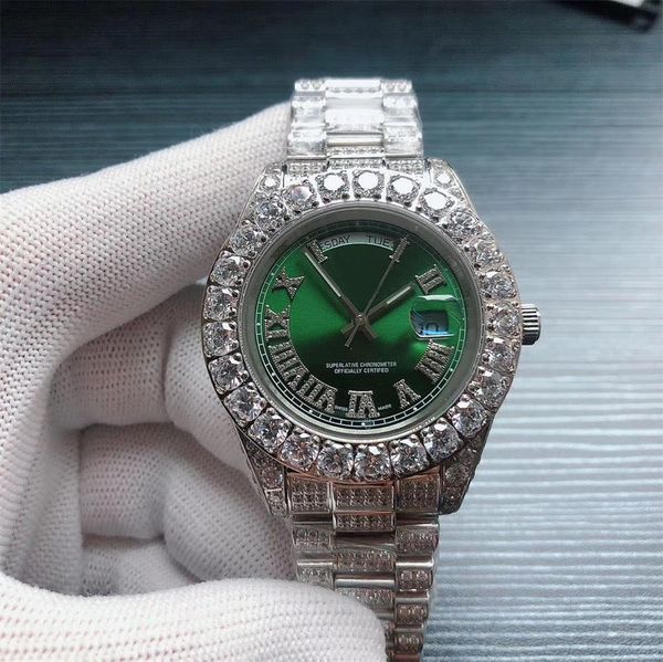 

fine gem inlay process fully automatic roman week diary stainless steel quality 45mm sapphire mirror life waterproof watch, Slivery;brown