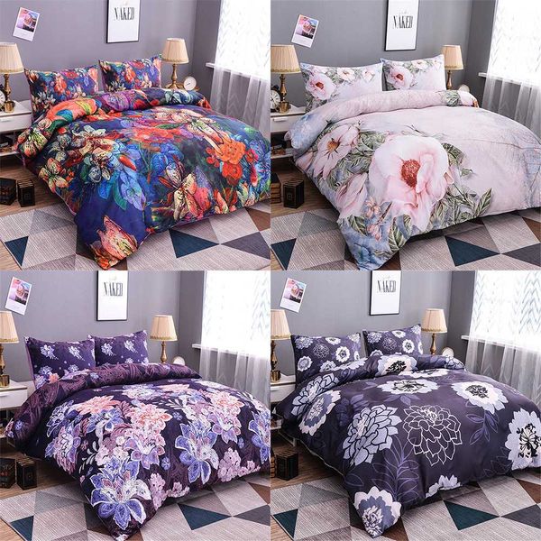 

homesky plant pattern bedding set duvet cover floral flower printed comforter cover 2/3 pcs set with zipper  king sizes