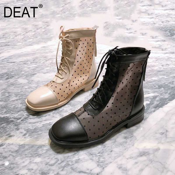 

deat] 2020 round toe lace-up mesh hollow out breathable dots single shoes women cool boots new spring summer fashion 10h309, Black