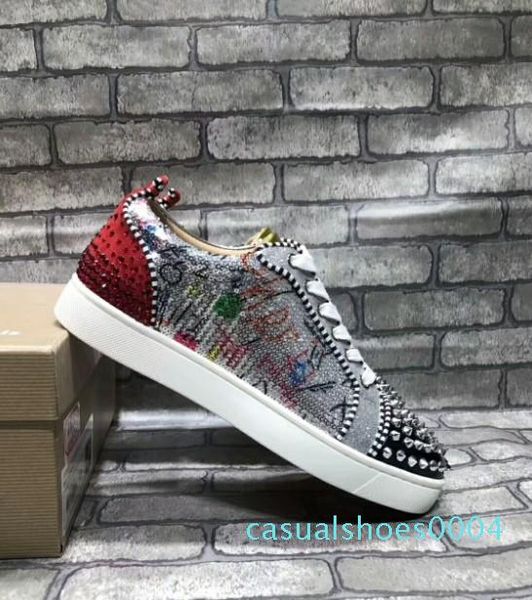 

mens designer shoes low cut flat spikes leather suede red bottoms for women designer sneakers red bottom fashion luxury designer ac04, Black