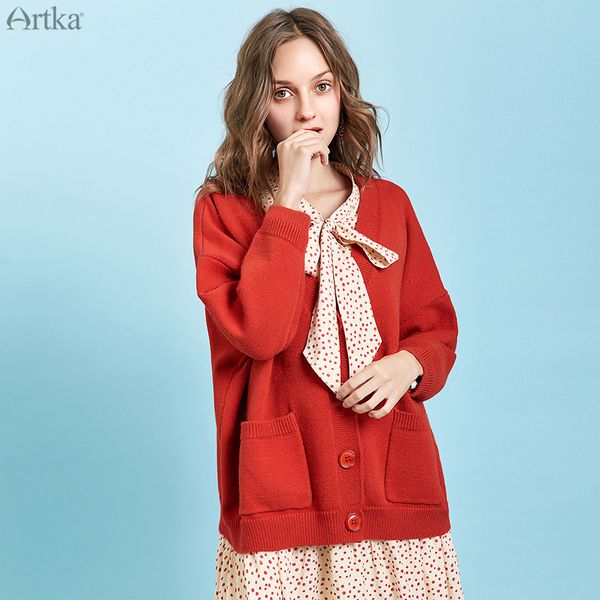 

artka 2019 autumn winter new women's sweater fashion casual knitting cardigan long sleeve pocket open stitch sweater wb10295q, White