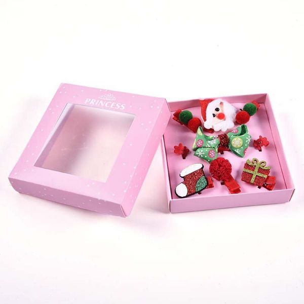 

5/9pcs christmas girls kids hair accessories headwear bow cartoon santa claus barrette flower hairpins for kids party headwear
