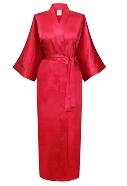 

women silk satin long wedding bride bridesmaid robe kimono robe feminino bath large size xxxl peignoir femme bathrobe, Black;red