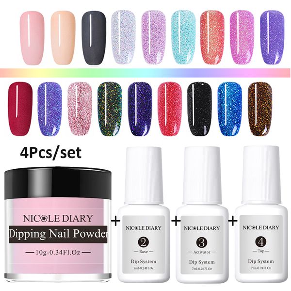 

nicole diary 4pcs/set dip nail glitter french nail polish holographic manicure dry chrome pigment for nails art, Silver;gold
