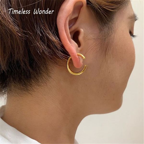 

timeless wonder titanium geo through cc drop earrings stainless steel jewelry hiphop punk gothic trendy boho neat ins gold 6627, Silver