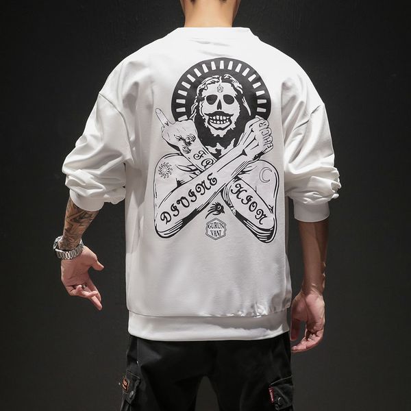 

grade mens hip hop fleece sweatshirt fleece hoodies harajuku skull design tracksuit cotton male sports pullover big size 5xl, Black