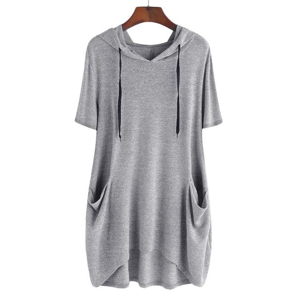 

women casual solid cat ear hooded short sleeves pocket blouse shirt all season casual solid fashionblusa verano mujer#h30, White