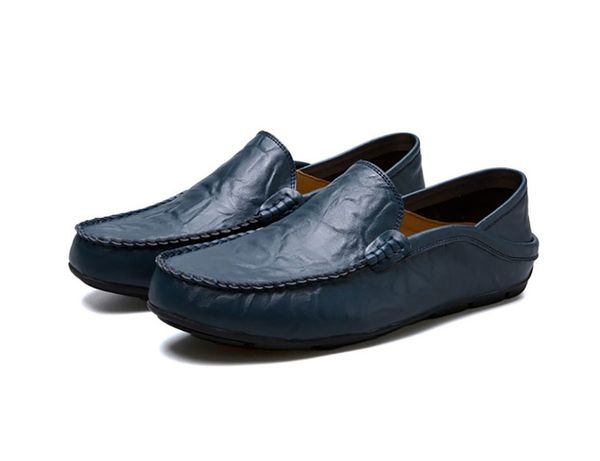 

fashion leather men casual breathable loafers genuine leather moccasins comfortable flat men shoes waterproof footwear, Black
