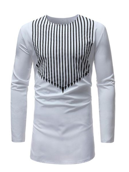 

2019 new men's vertical stripe printed long sleeve base t-shirt, Red