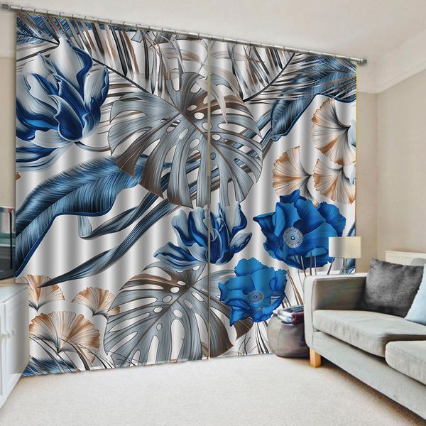 Personalizzato Foto 3d Murale Tenda Foglie floreali blu europee Soggiorno Camera da letto Tende splendidamente decorate