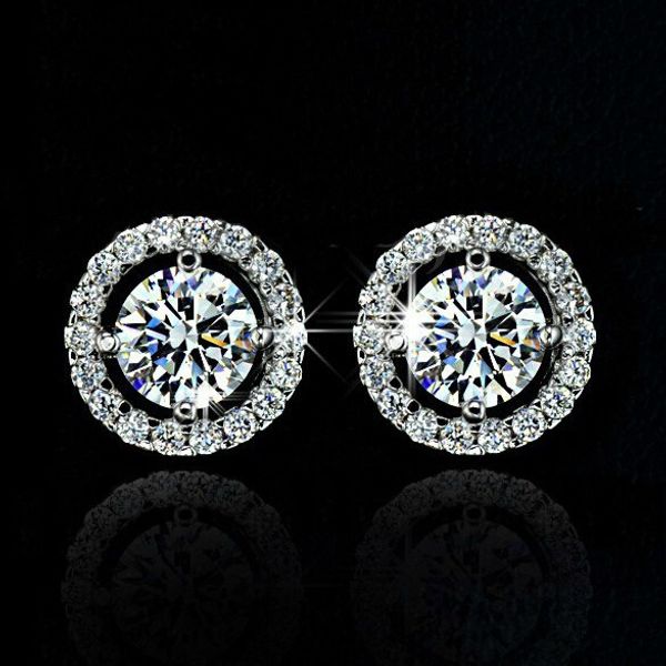 

2018 round cut white z diamond silver stud earrings wedding party jewelry gifts christmas gift, Golden;silver