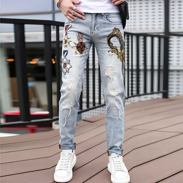 

ww5699 fashion men's jeans 2020 runway european design party style men's clothing, Blue