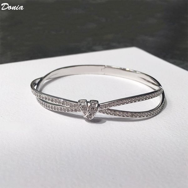 

donia jewelry three color electroplating exaggerated micro inlay full of diamond cross line copper bracelet personalized birthday gift, Black