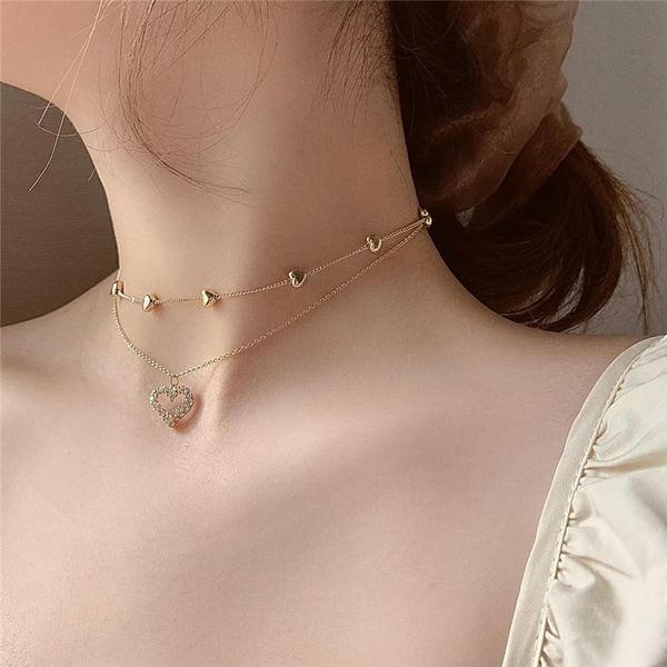 

aesthetic multilayer tassel love heart charm chokers necklace female south kpop for women vintage gold color chokers collar, Golden;silver