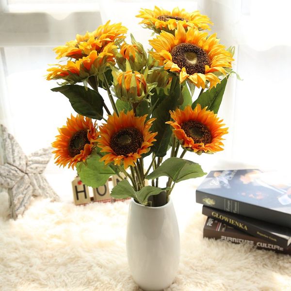 

wedding decoration 3 heads fake sunflower bouquet christmas silk artificial flowers home decoration accessories