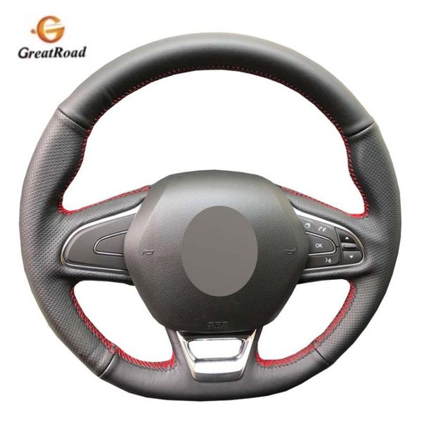 

black pu faux leather diy car steering wheel cover for kadjar koleos megane talisman scenic espace 2015-2018