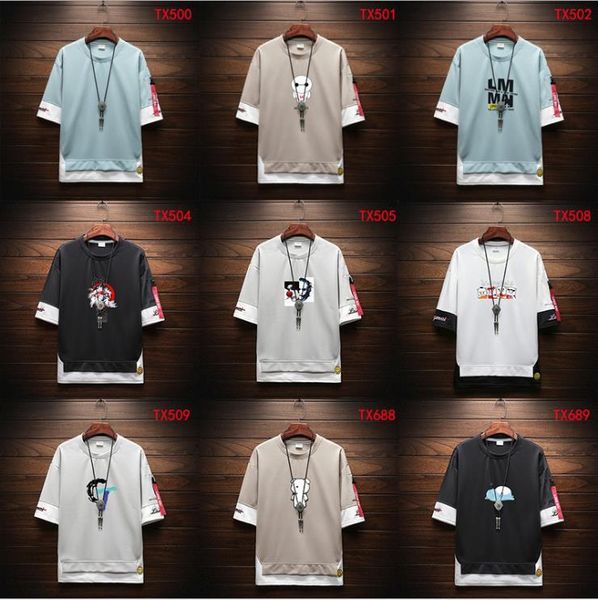 

лето нового короткие рукавов мужской hong kong стиля шея печатных футболки мужского прилив бренд большого размером рыхлого дна рубашка, White;black