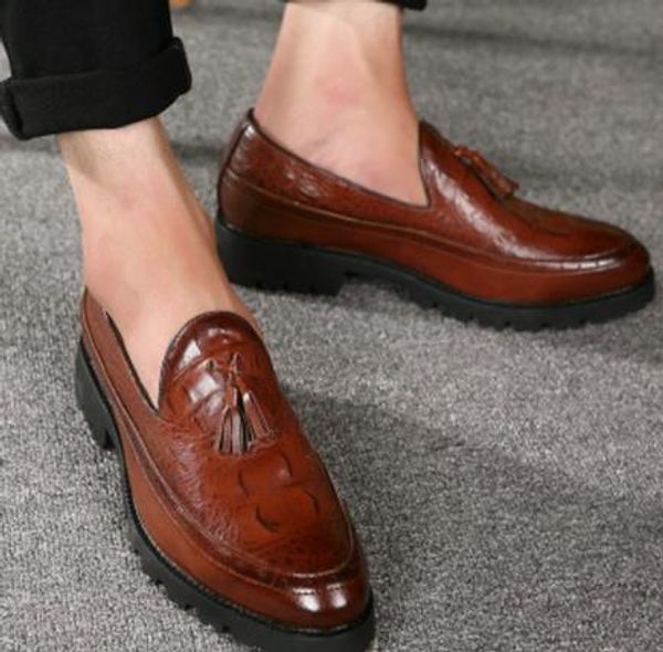 

new fashion men tassel loafers shoes leather italian formal dress pointed, Black