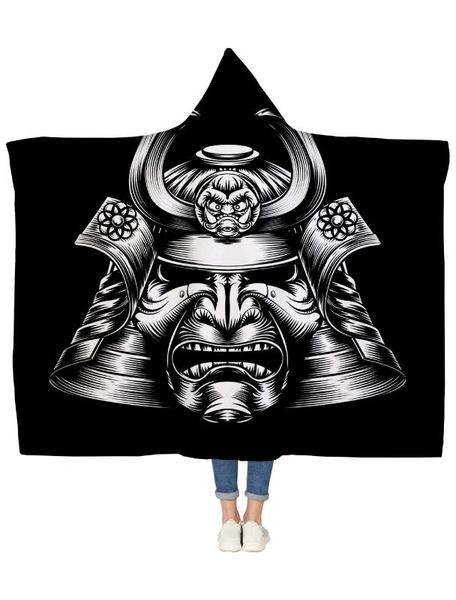 

samurai mask helmet warrior illustration hooded blanket handkerchief coverlet blanket travel throws cover personal