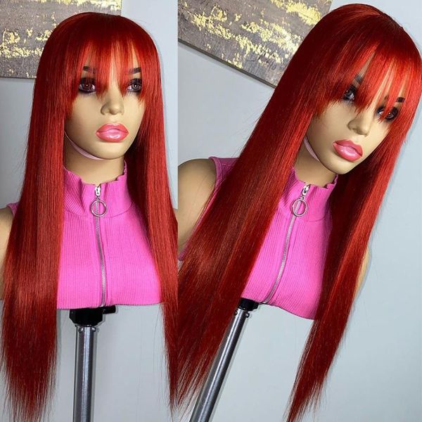 

glueless peruvian red orange 13x6 lace front human hair wig with baby hair silk straight for black women natural hairline, Black;brown