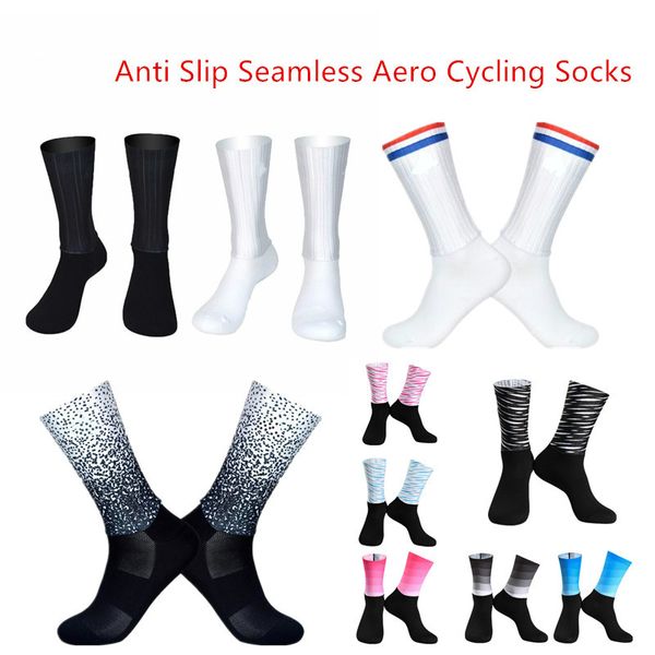 

new summer breathable cycling socks men women anti slip silicone seamless aero socks wearproof road bike ciclismo, Black
