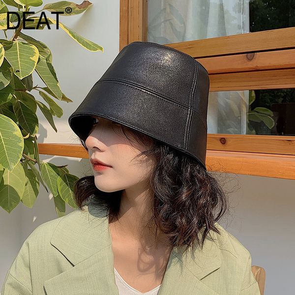 

deat] women pu leather spliced fishermen hat new round dome temperament fashion tide all-match spring autumn 2020 13e915