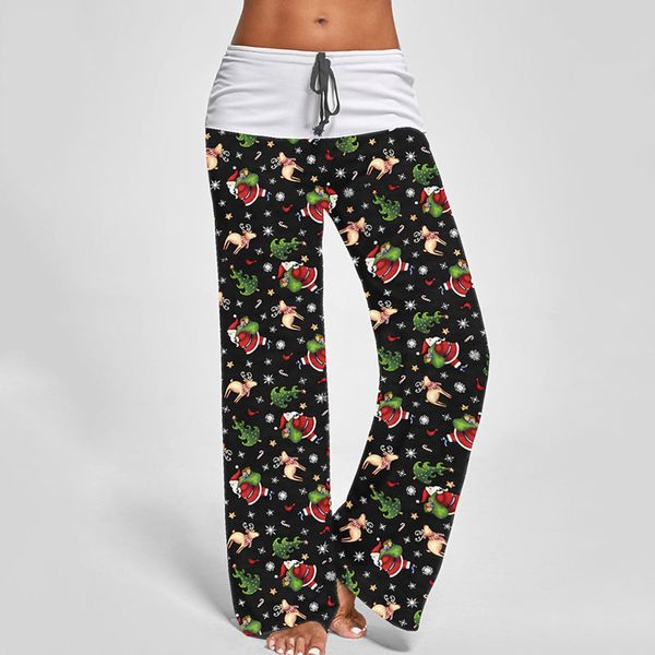Mulheres Natal pijama calças suave Animais Impresso sono calças largas Casual cordão Pijamas Night Long Pants Size (S-3XL)